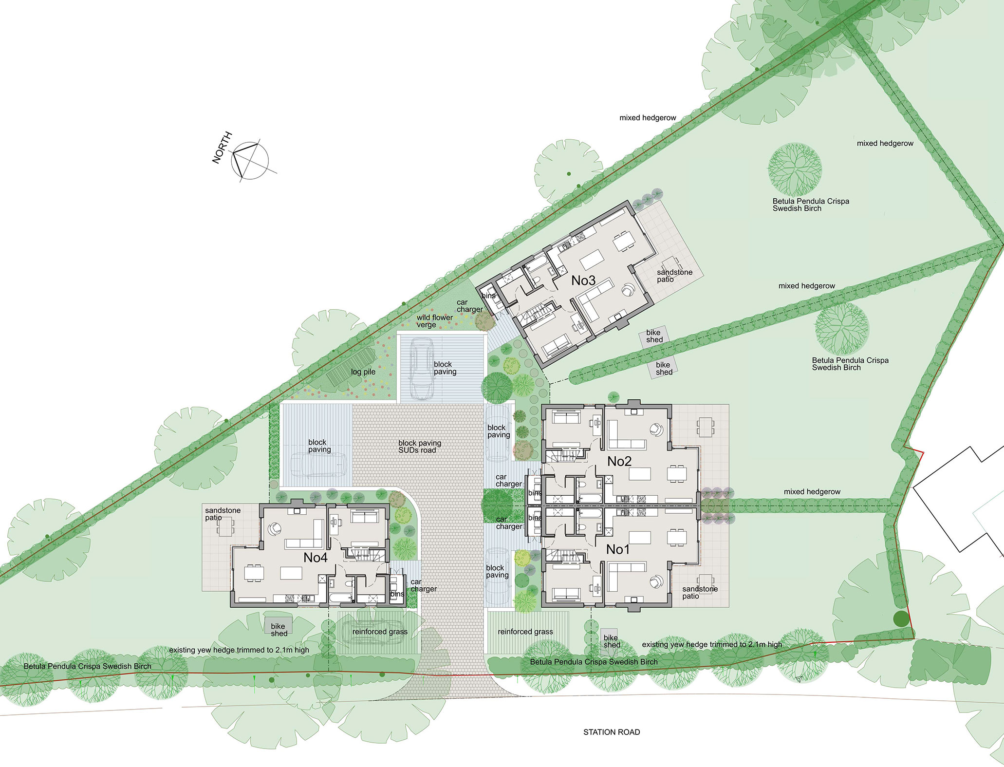 Floor plans showing the 2 house types with the main living areas at the rear of the plan, with easy access out into their private gardens. The study is sized to be a good fourth bedroom to enable single-level living for occupants.