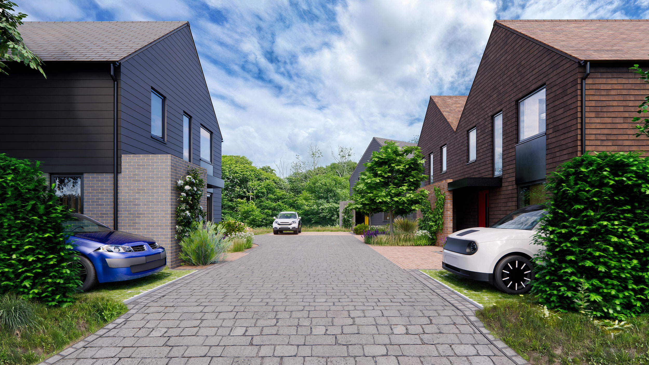 CGI view looking into the site showing the views through to the countryside beyond